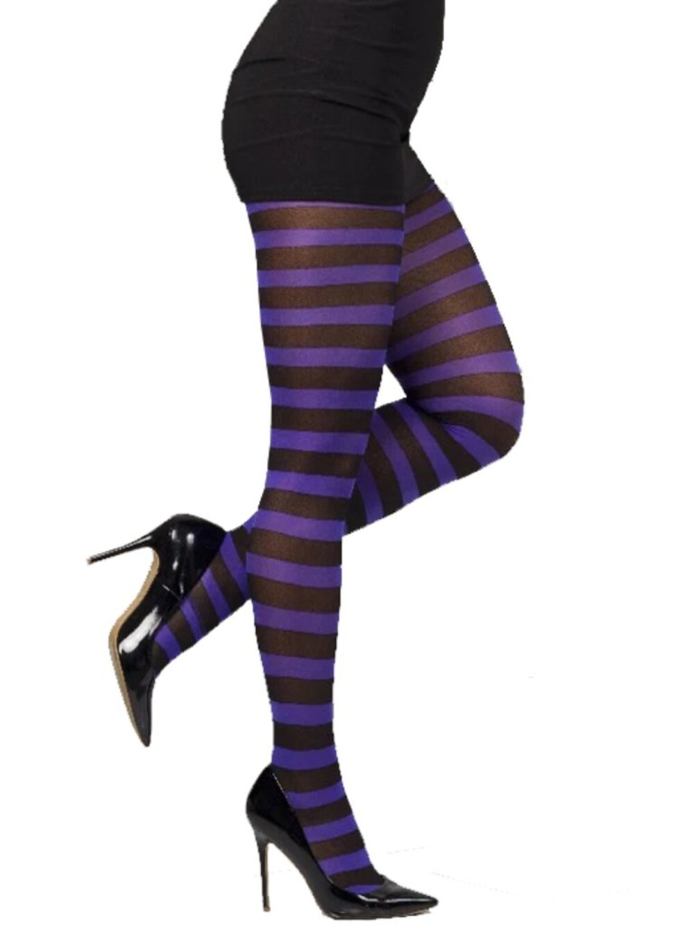 Purple Striped Opaque Tights For Women